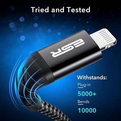 ESR USB-C to Lightning Cable 0.2 m MFi Certified Nylon PD Fast Charging for iPhone 14/13/12/11/SE/XR/XS/X/8 iPad 9/8 Black