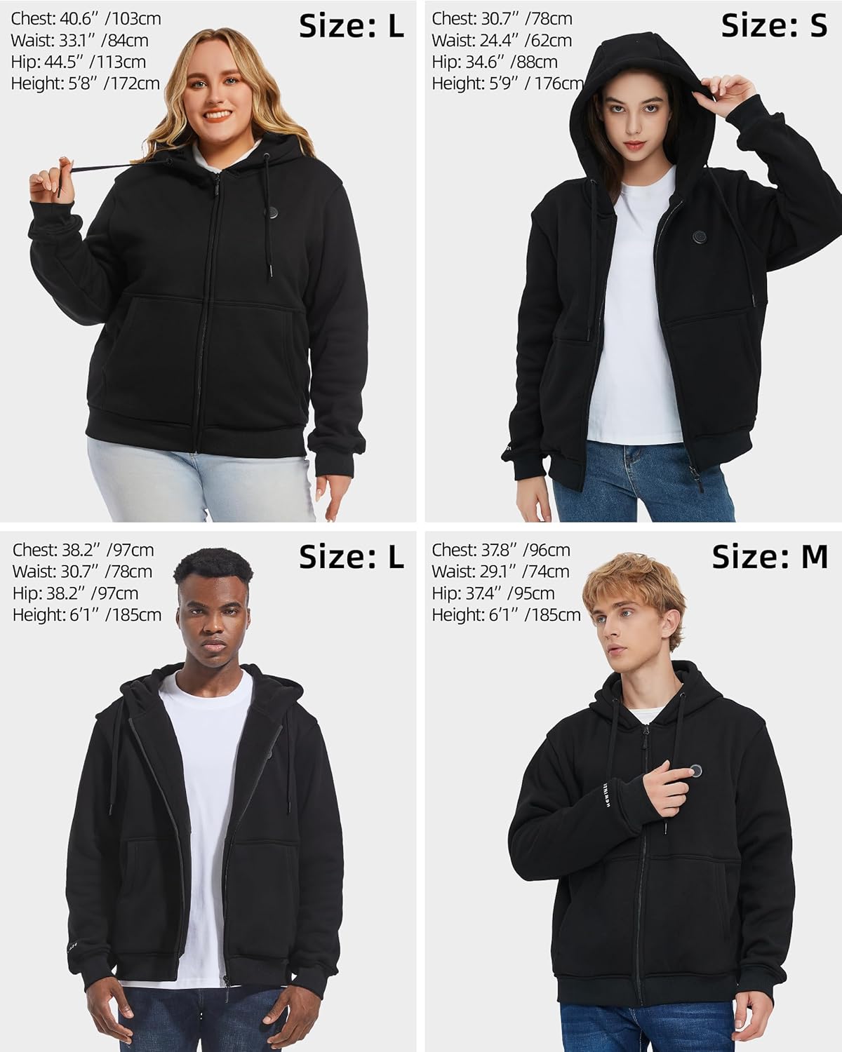 HEWINZE Heated Zip-Up Hoodie with 7.4V Battery Pack