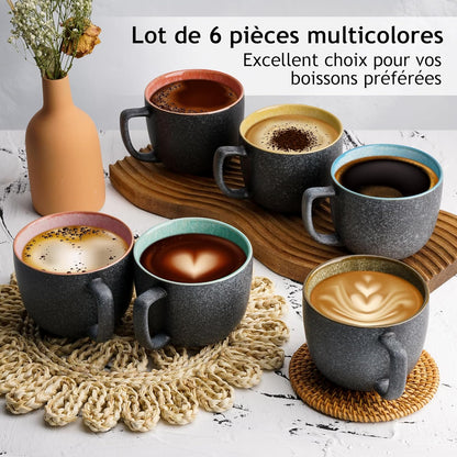 MIAMIO 6-Piece 470ml Ceramic Coffee Mug Set – Colorful Stoneware Las Palmitas Collection