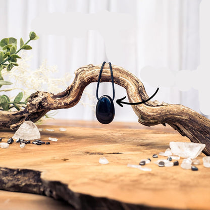 Black Tourmaline Drop Pendant with Adjustable Cotton Cord – Healing Stone