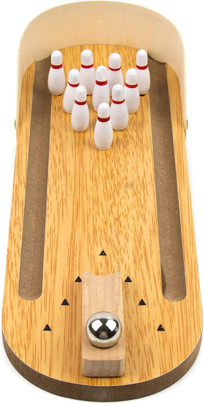 Toysery Wooden Tabletop Mini Bowling Set - Compact Desk Game