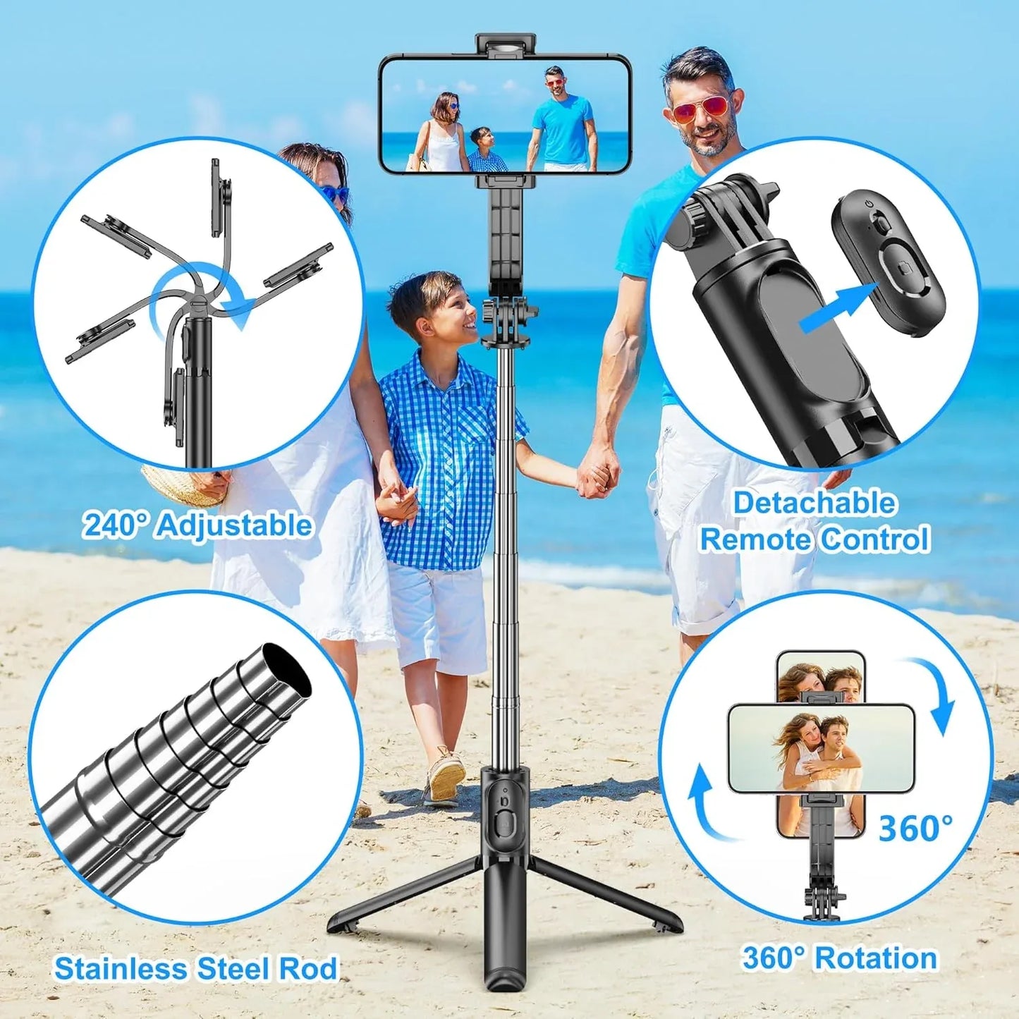 Black SelfieShow Portable Extendable Selfie Stick Tripod with Wireless Remote - Gomix Brands Outlet