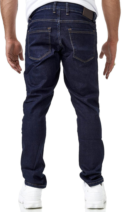 Elara Men's Slim Biker Jeans – Dark Blue Stretch Denim