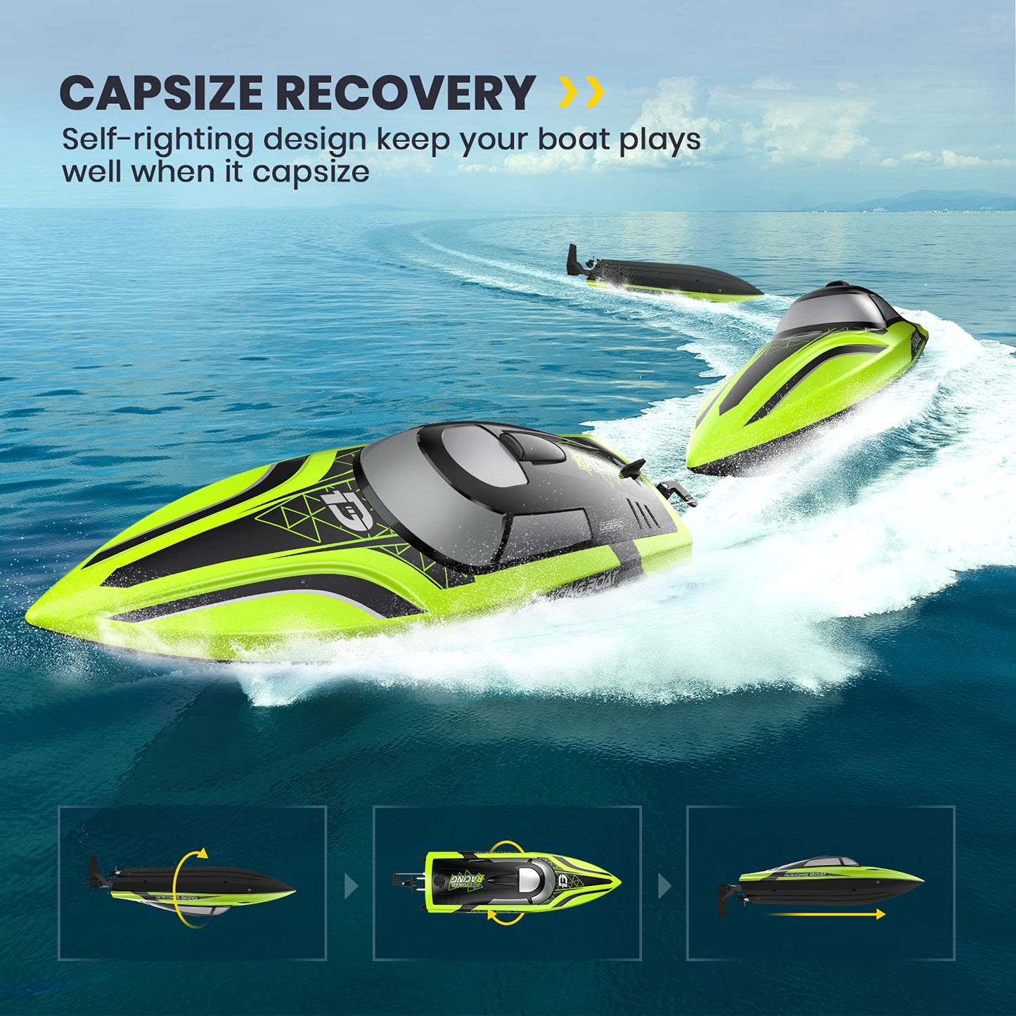 DEERC 2008-Green Remote Control Boat 35.6 cm
