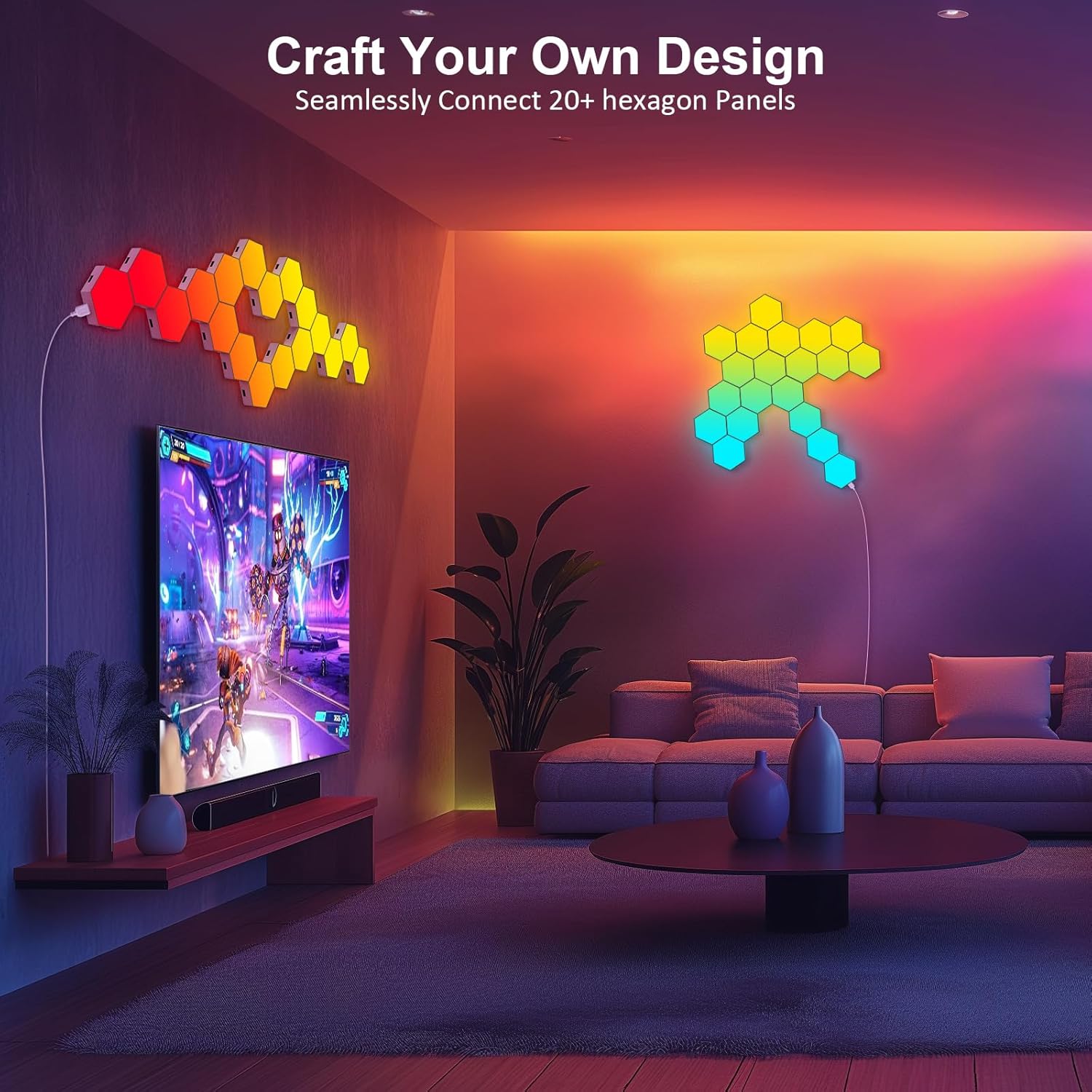 Kangtaixin 8‑Piece LED Hexagon Gaming Wall Light – RGB Music Sync, USB Powered