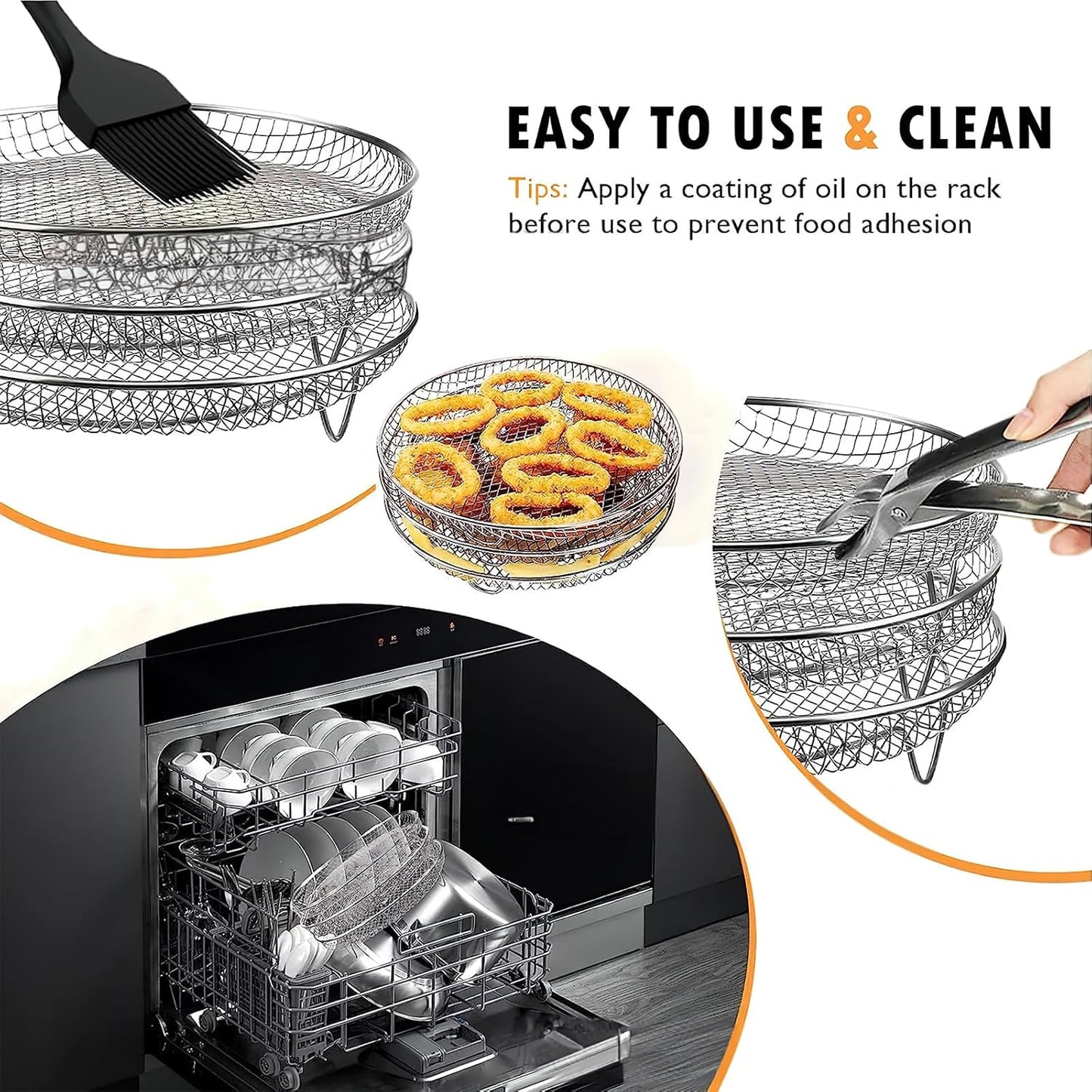 Konesky 3‑LayerAir Fryer Rack Stainless Steel Stackable Design