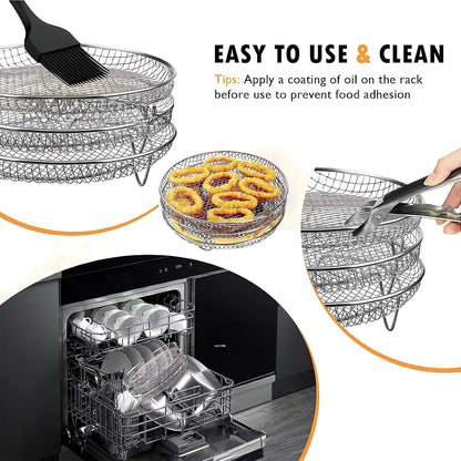 Konesky 3‑LayerAir Fryer Rack Stainless Steel Stackable Design