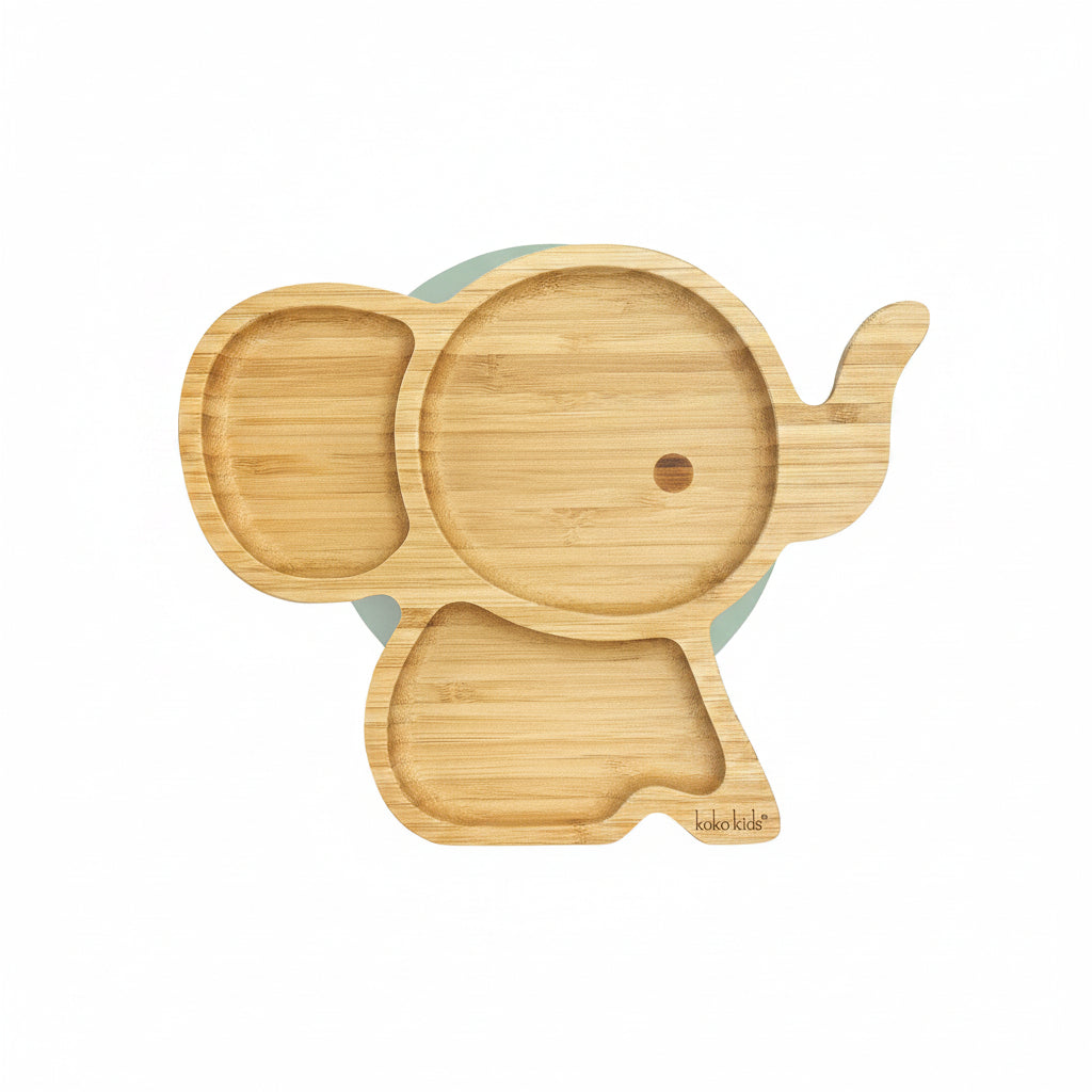 Koko Kids Elephant Suction Plate Natural Bamboo Mint