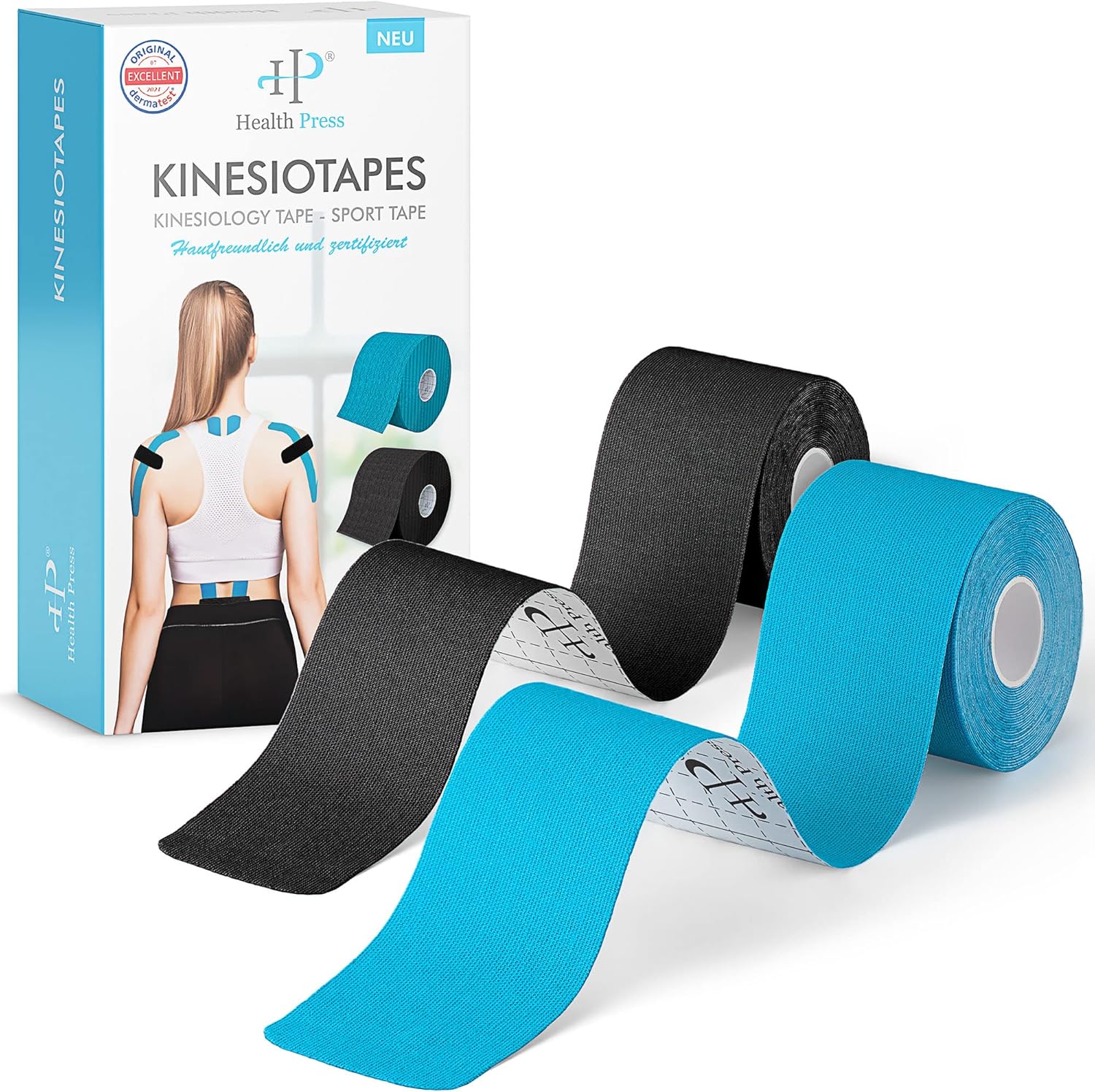 Health Press Dermatest Kinesiology Tape – 2 Waterproof Rolls