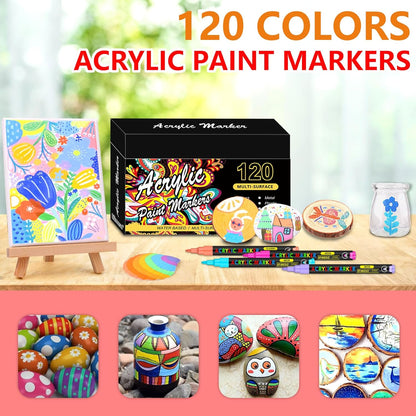 Efimeso Waterproof 120-Color Acrylic Marker Set with Fine 0.7mm Tip