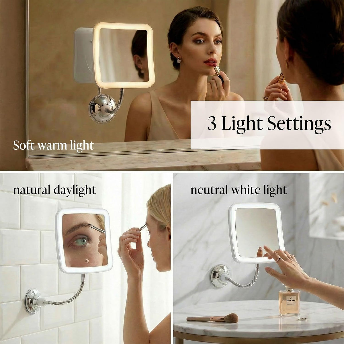 Fancii Mira 2 Plus Rechargeable Flexible 10x Makeup Mirror White