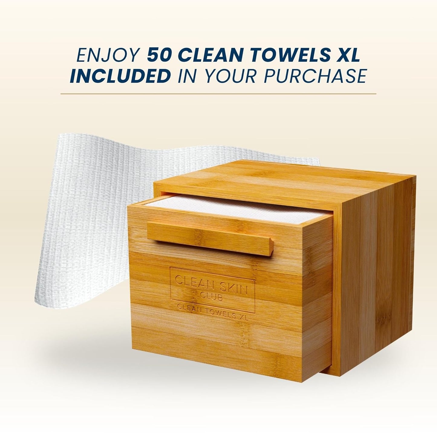 Luxe Bamboo Drawer Box with 50 XL Disposable Facial Towels
