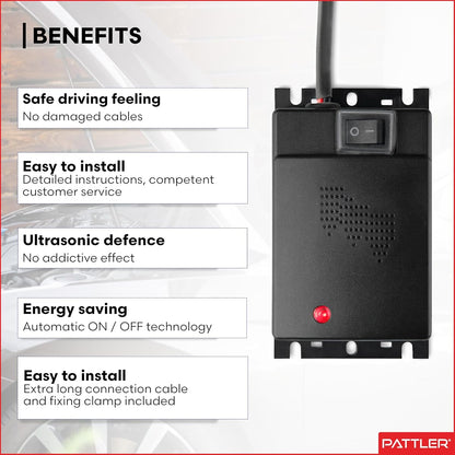 PATTLER Car Marten Repellent Ultrasonic 12V Battery Connection Automatic Engine
