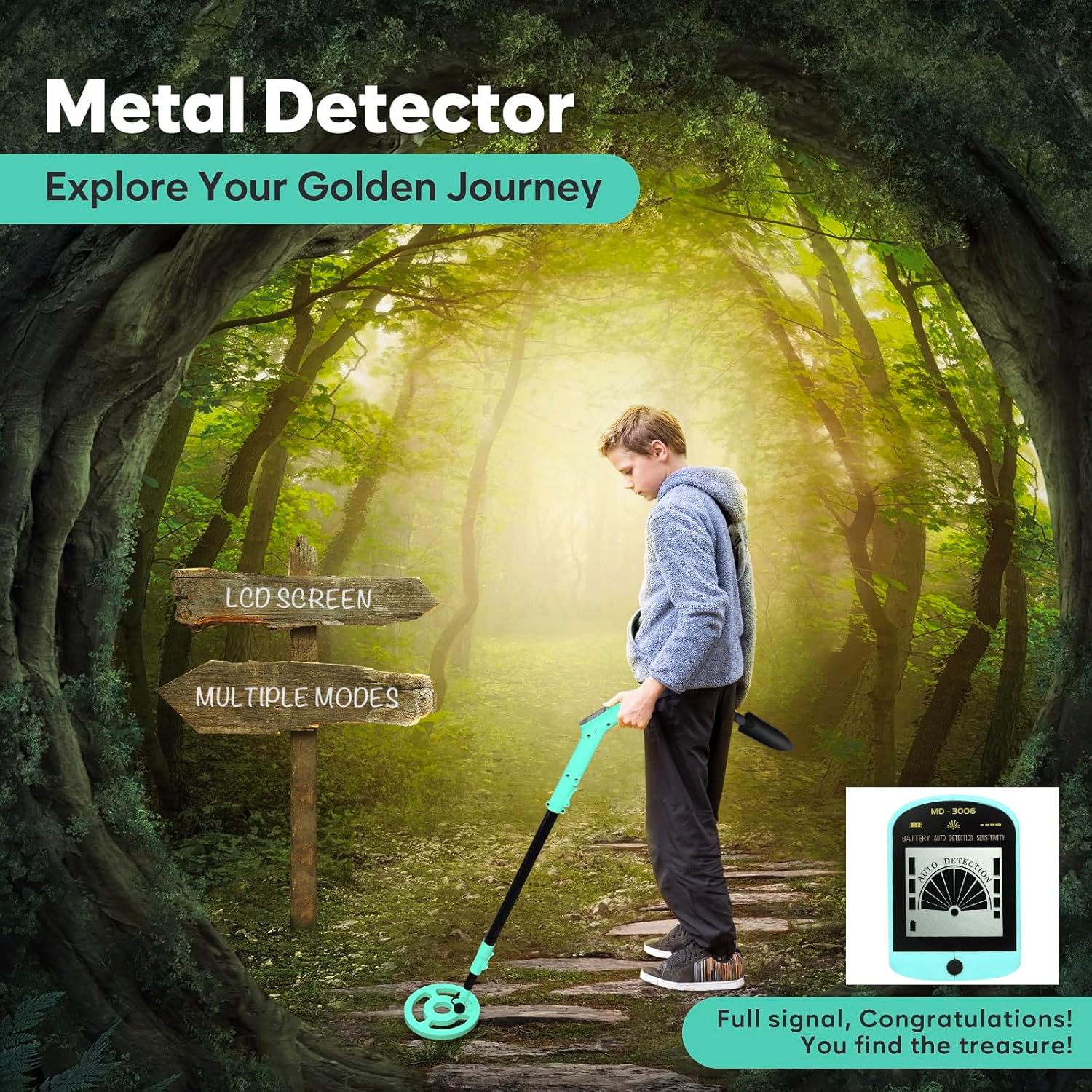 iTayga Adjustable Kids Metal Detector – Waterproof, Lightweight Treasure Hunt