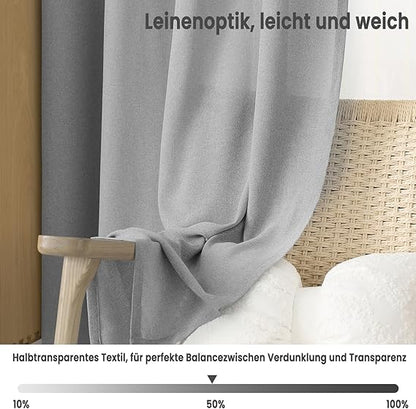 WOLTU Voile Translucent Linen Effect Curtain with Galon Fronceur - 135 x 245 cm