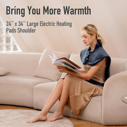 CHRUN Heating Pad for Back and Shoulder Pain Relief 4 Heat Settings 61 x 86 cm 2-Hour Auto Shut-Off Machine Washable Blue