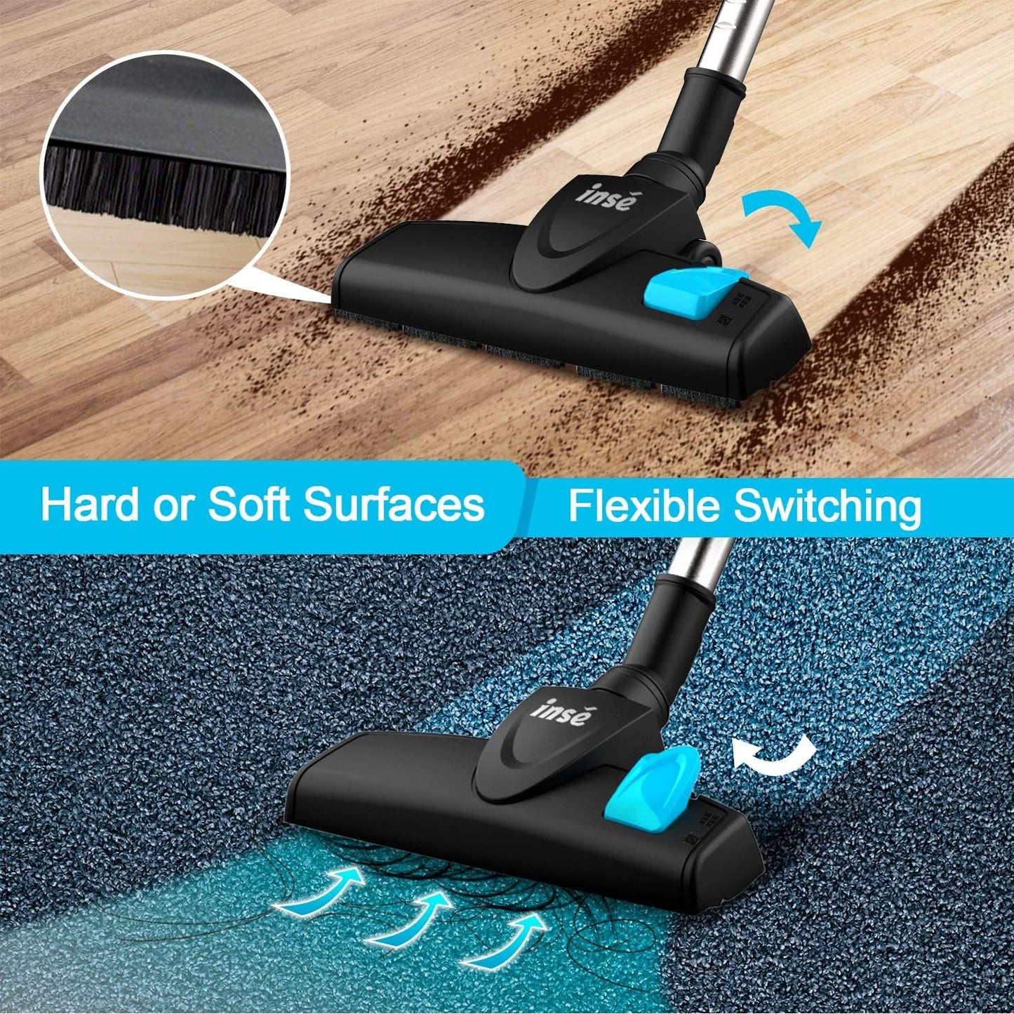 INSE I5 600 W Corded Stick Vacuum Cleaner 18 kPa Suction 6 m Cable Blue