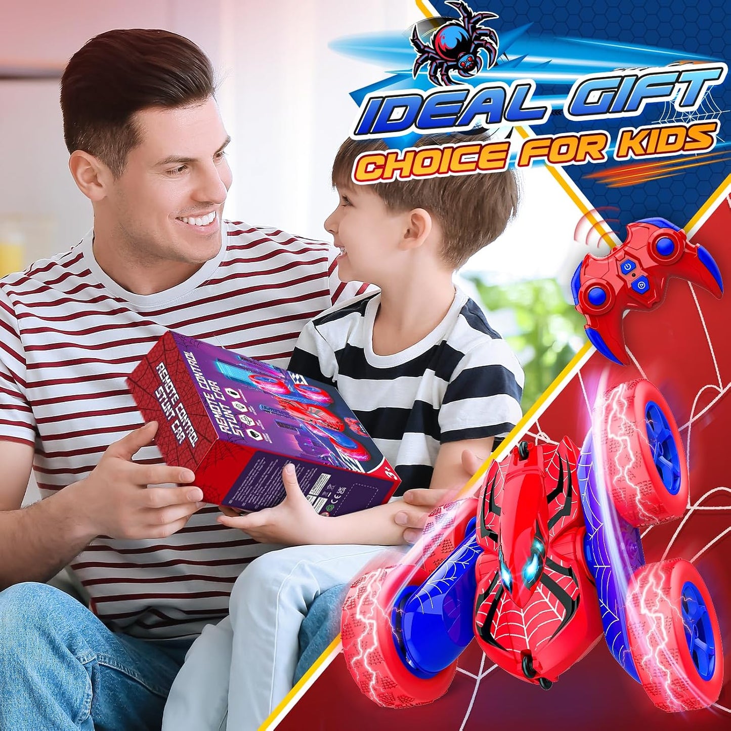Excitobo Remote Control Car 4WD 360° Flip Rechargeable Drift RC Stunt Car for Kids Age 3-12