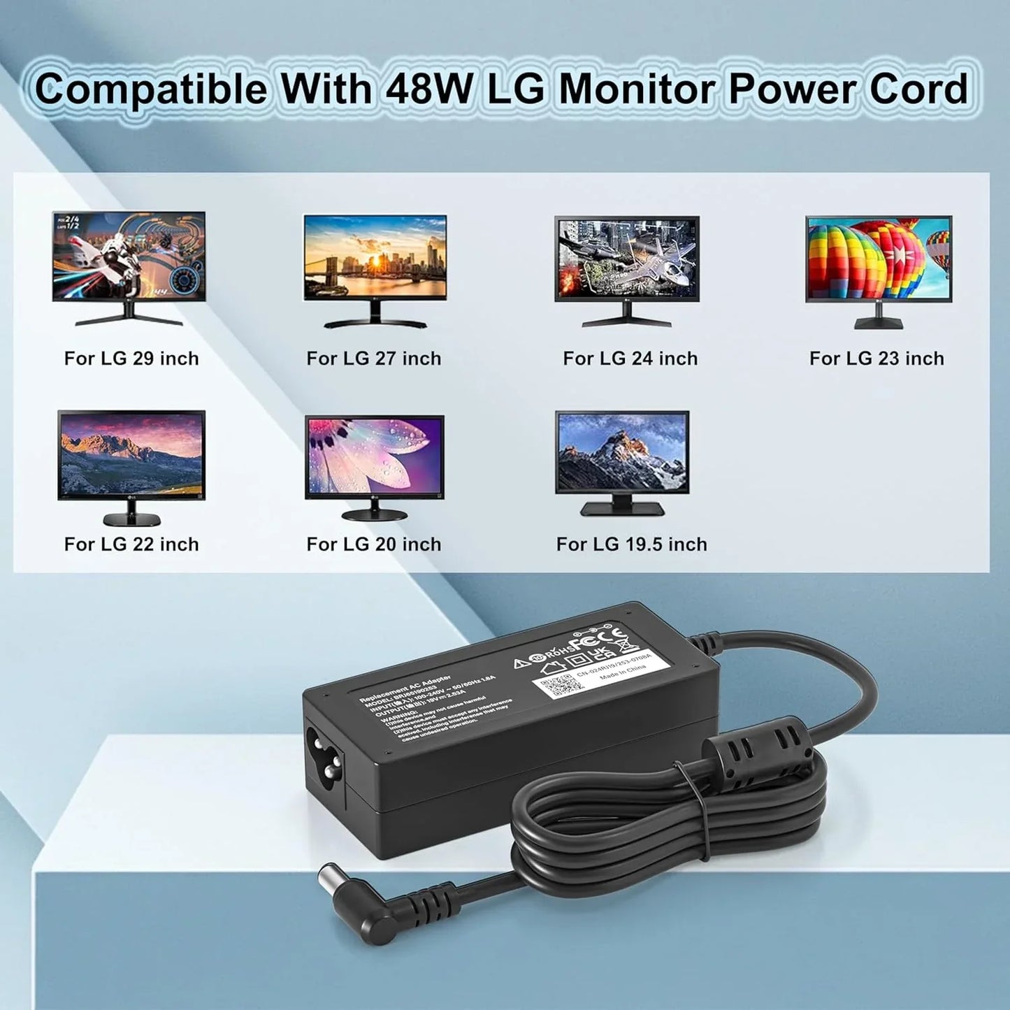 19V LG Monitor Power Adapter 48W Output for Multiple Models - Gomix Brands Outlet