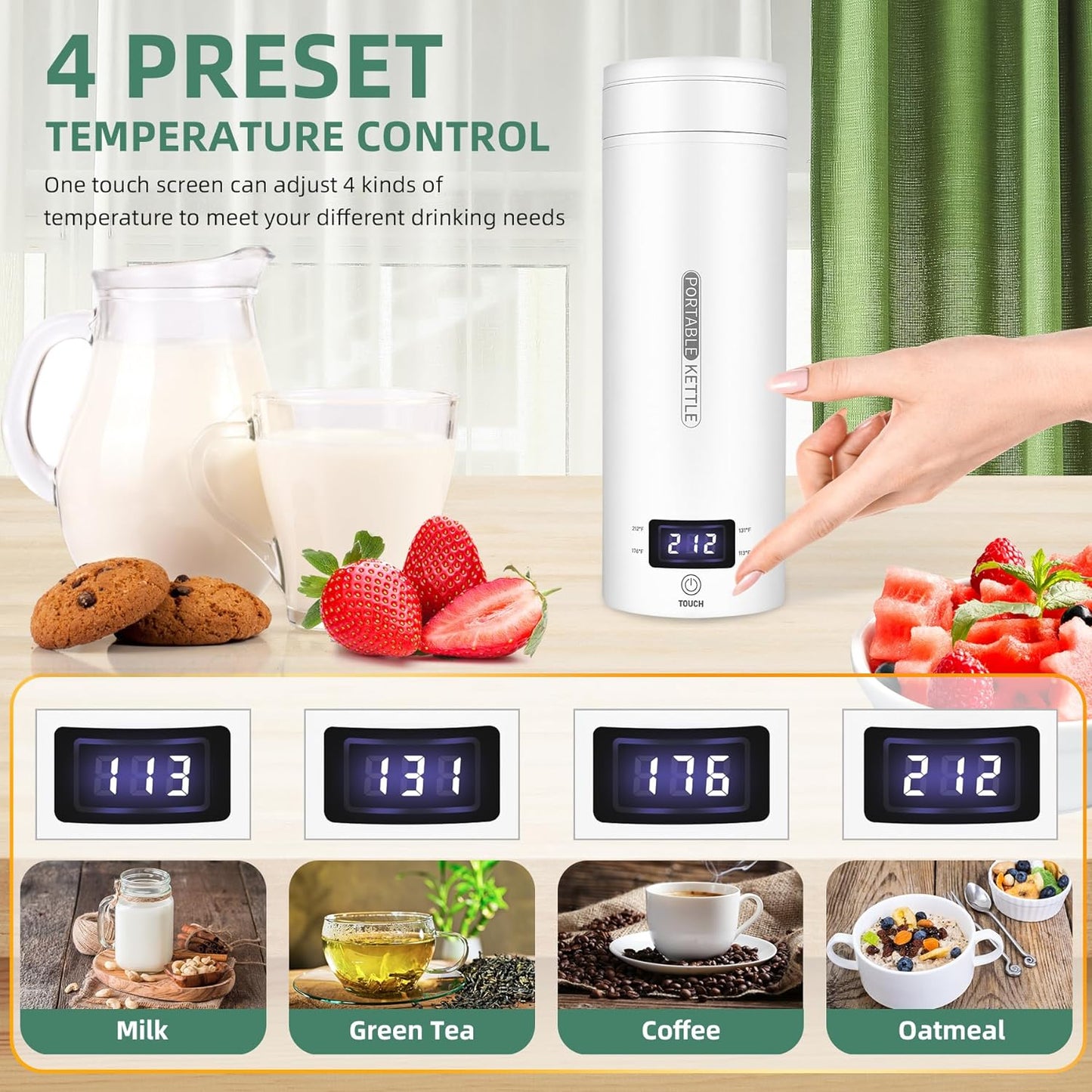 QRAGJBM Portable 450ml Travel Electric Kettle with 4 Temperature Settings