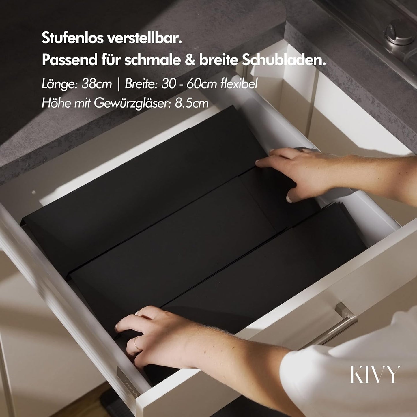 Adjustable KIVY 3‑Tier Spice Rack Drawer Insert for Kitchen