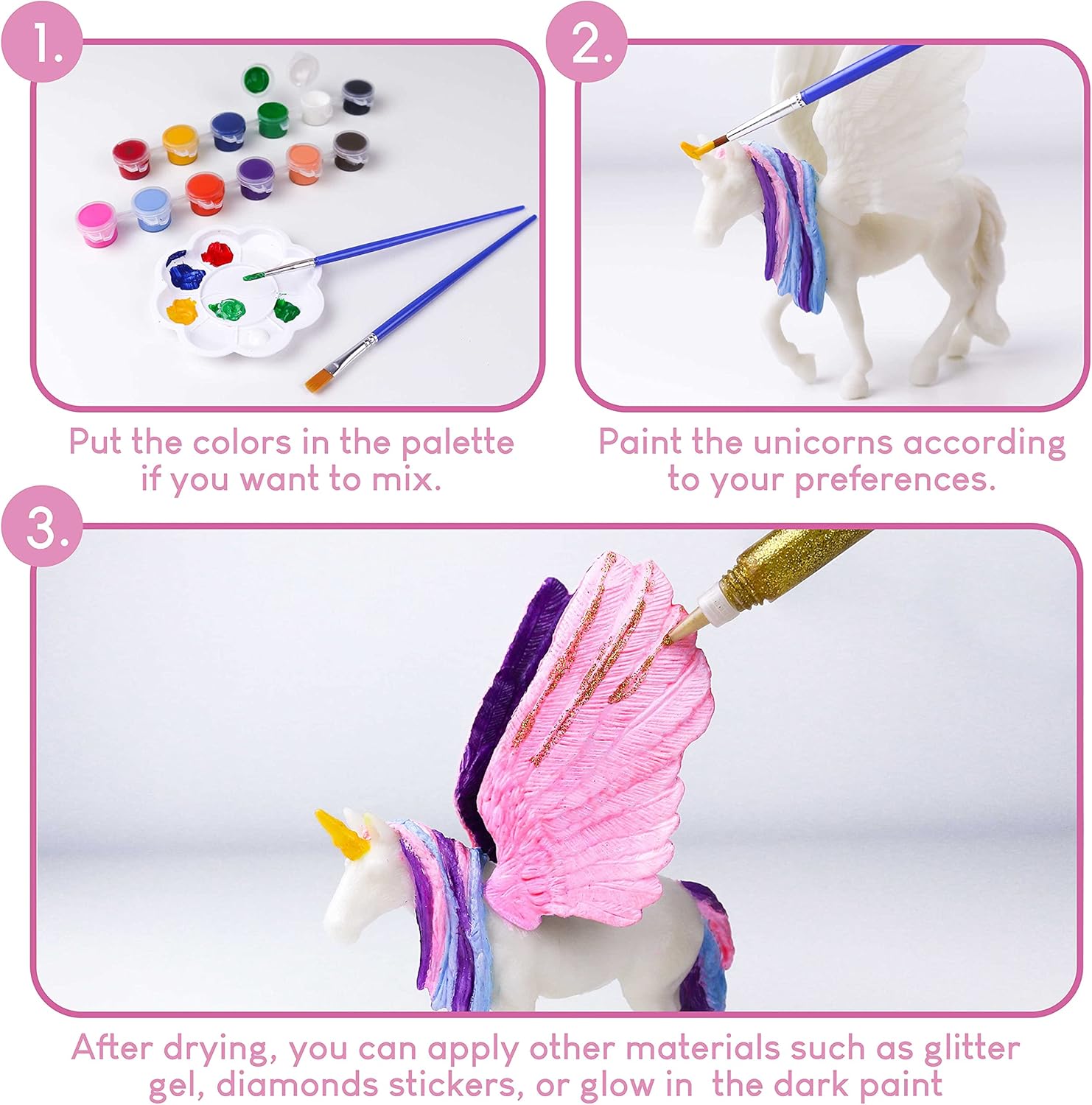 BONNYCO Unicorn Painting Craft Set with Glow-in-the-Dark Colors