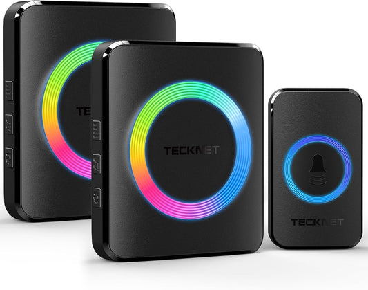 TECKNET Wireless Doorbell Kit: 400m Range, IP65 Waterproof, 2 Receivers
