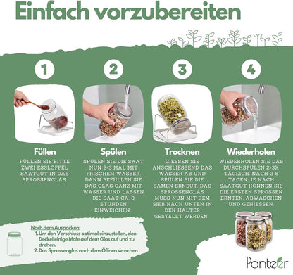 Panteer 940ml Sprout Jar Set with Stainless Lid and Strainer