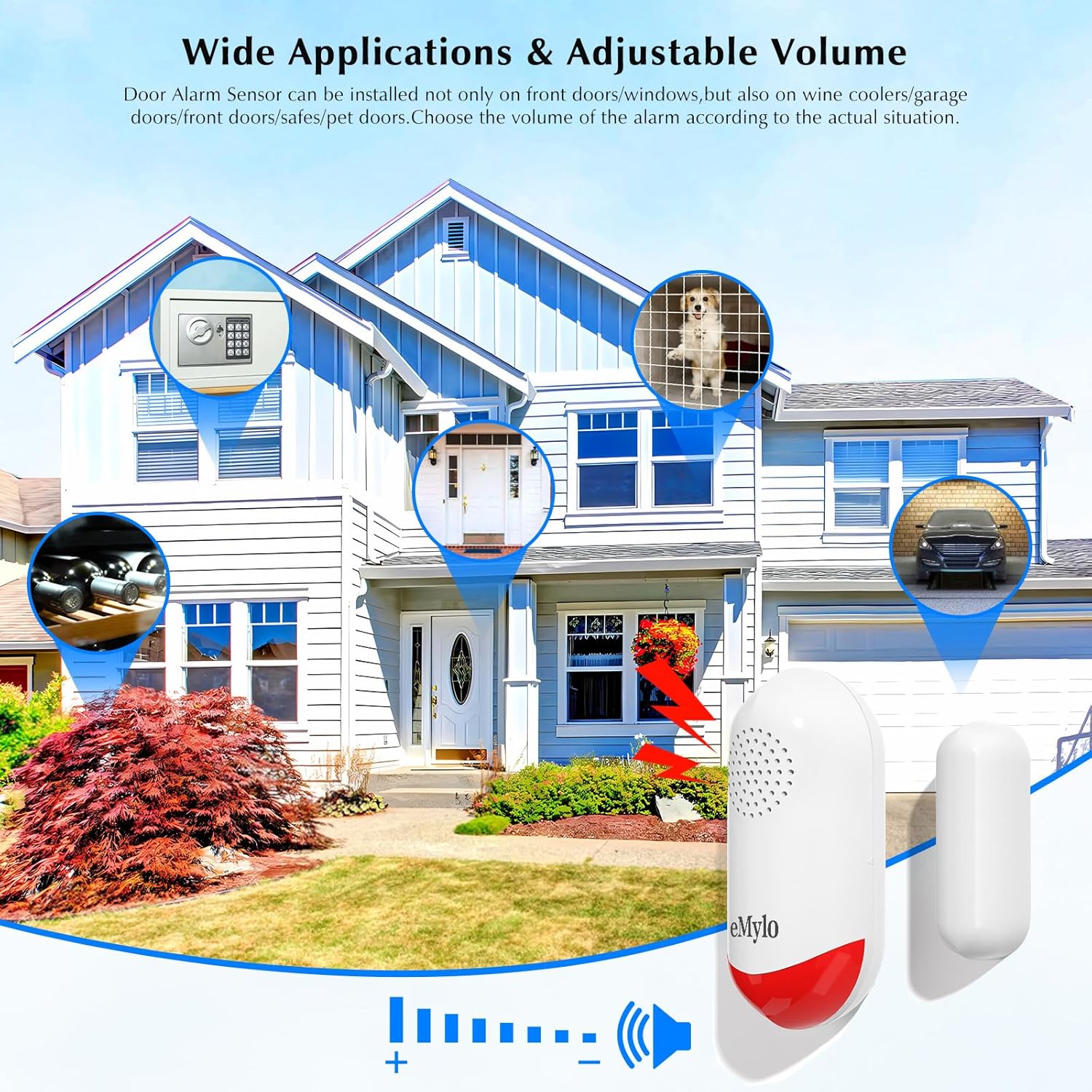 eMylo 120dB WiFi Door Alarm Sensor with Light, Smart Home Security
