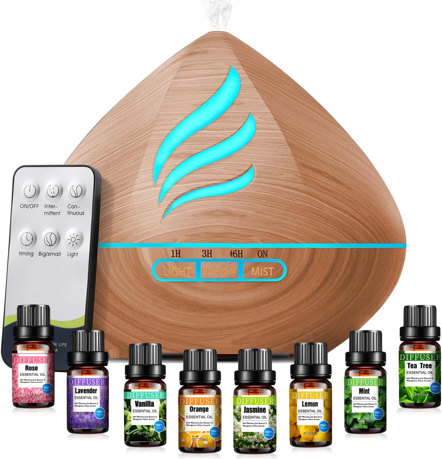 PureMist Ultrasonic Essential Oil Aroma Diffuser 500 ml Brown Wood