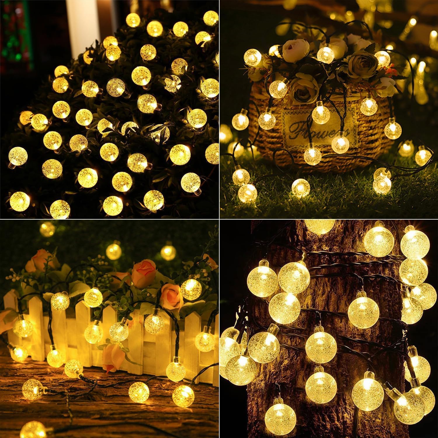 LSLCQW Solar String Lights 60 LED 40ft Crystal Globe 8 Modes IP65 Waterproof Outdoor