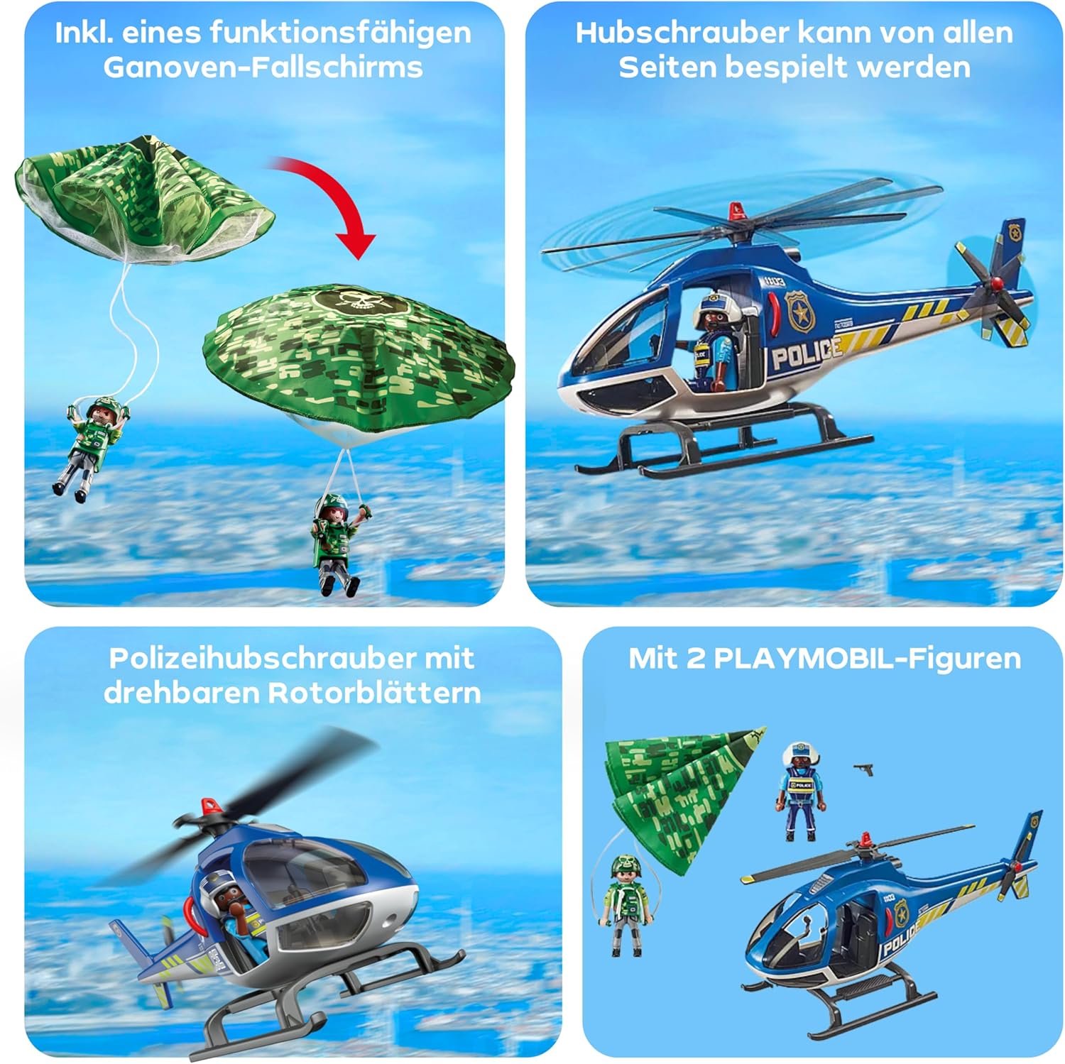 Playmobil City Action Police Helicopter with Parachute and Figures