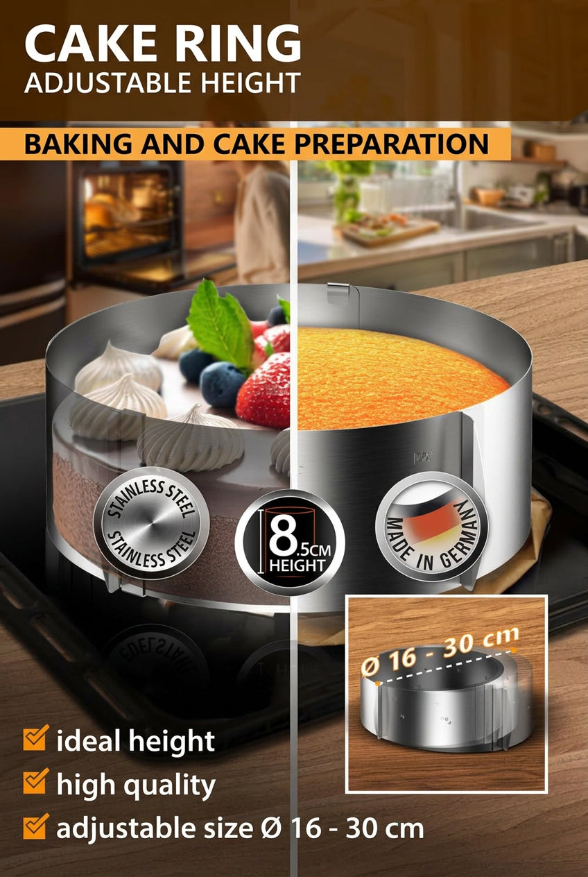 4smile Adjustable Stainless Steel Cake Ring 8.5 cm High