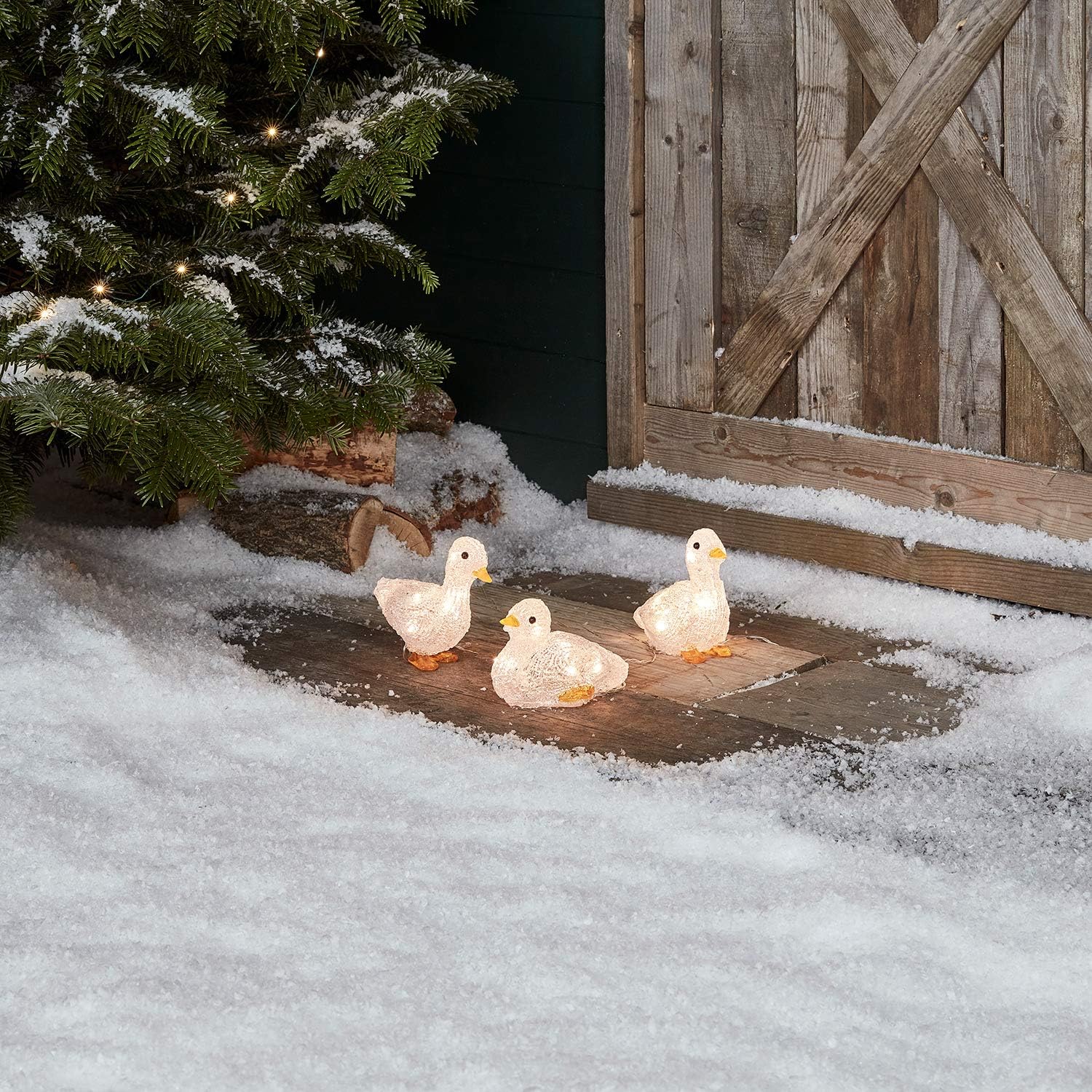 Lights4fun LED Acrylic Duckling Garden Lights Set of 3