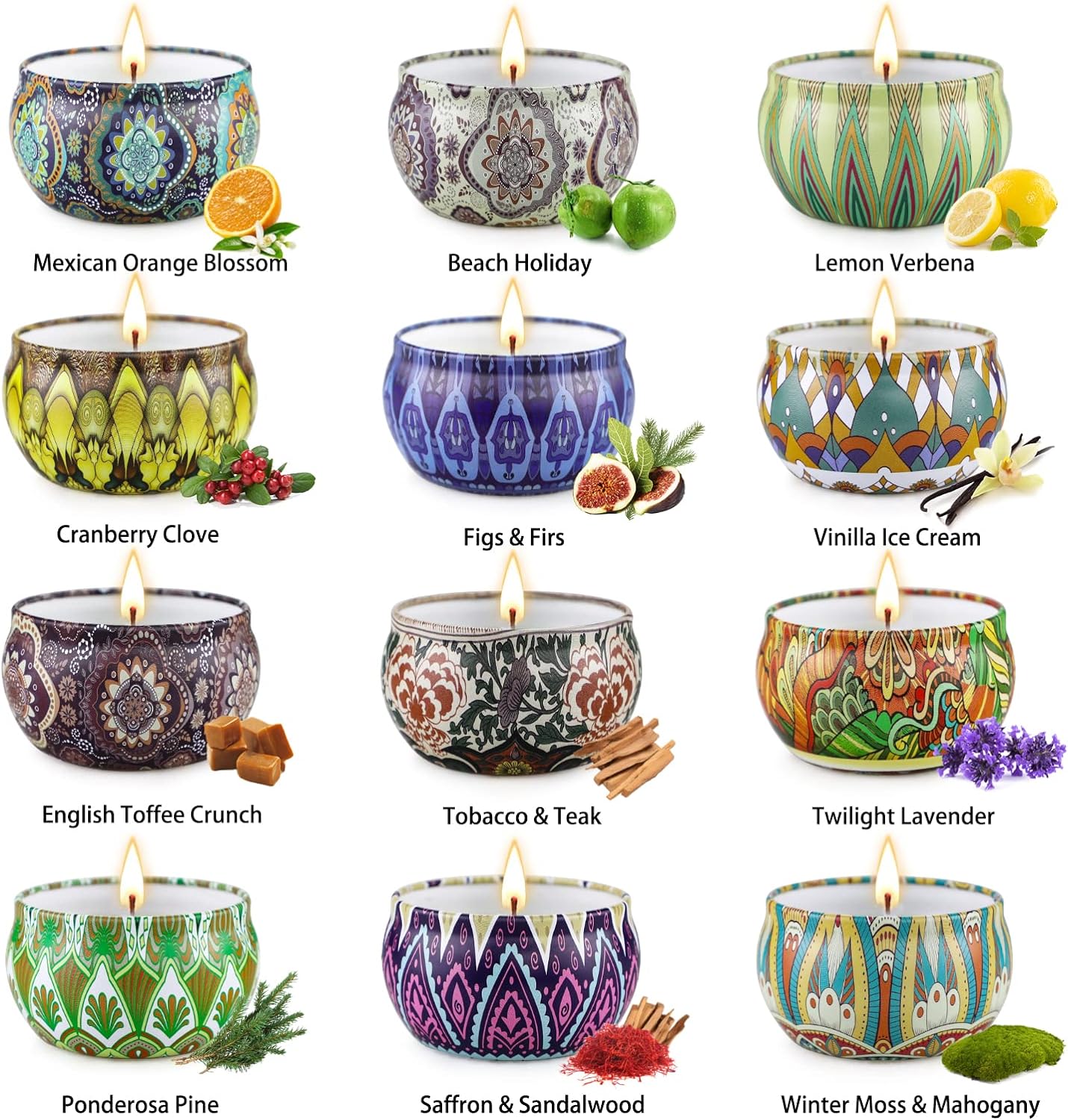 LAJDL 12-Count Aromatherapy Soy Candle Gift Set, Long-Lasting Scents