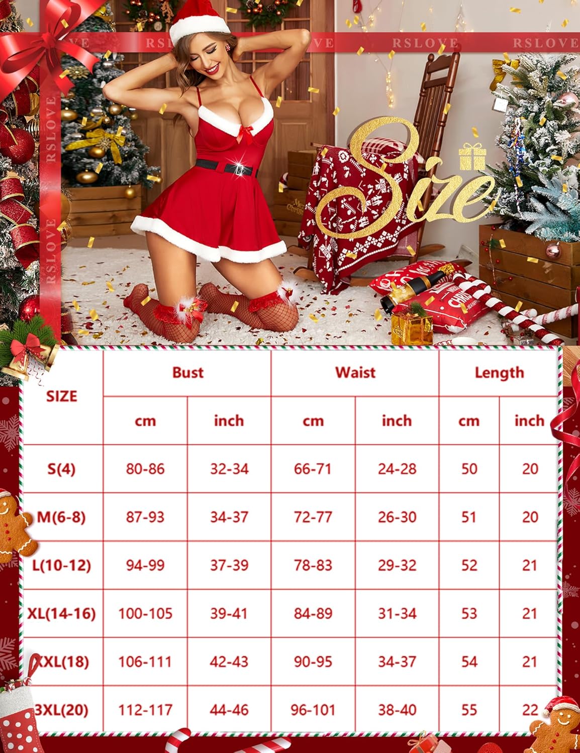 RSLOVE Sexy Santa Babydoll Christmas Lingerie Dress for Women
