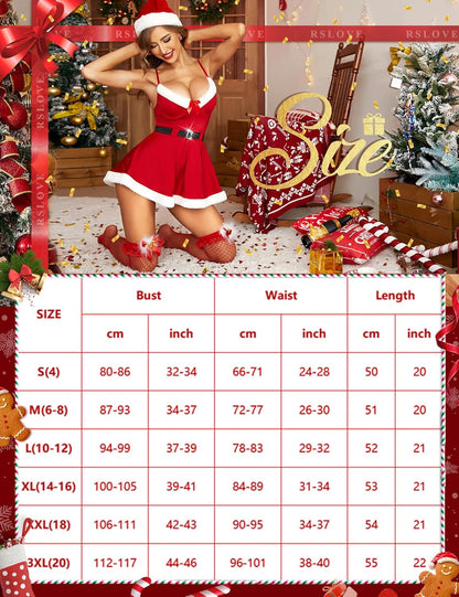RSLOVE Sexy Santa Babydoll Christmas Lingerie Dress for Women