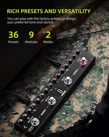 LEKATO Multi-Effect Guitar Pedal with 36 Editable Presets, Bluetooth, Built‑In Battery