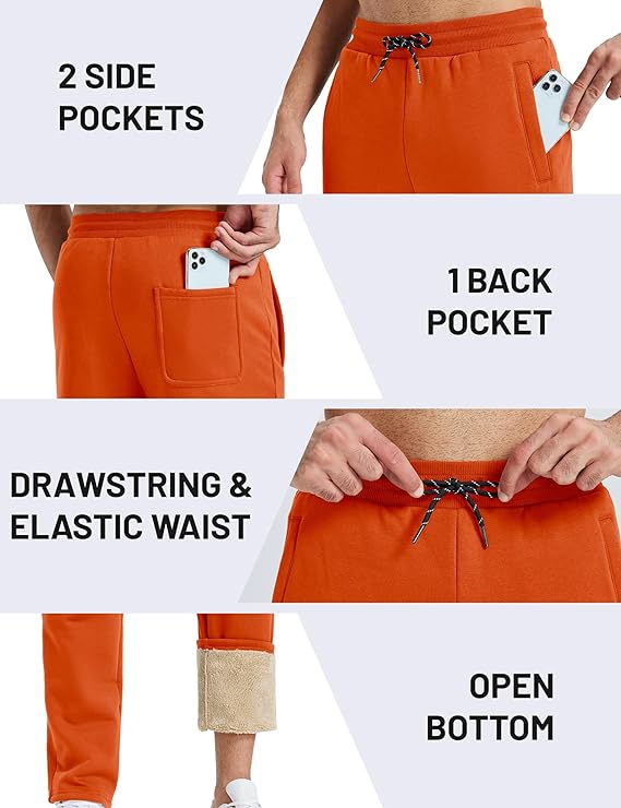 TACVASEN Men's Sherpa Lined Winter Warm Thermal Fleece Jogging Sweatpants with Pockets