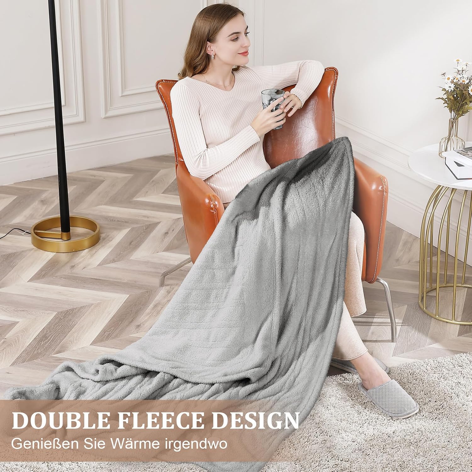 CAROMIO Electric Blanket 130 x 180 cm 6 Heat Settings Auto Shut-Off Grey