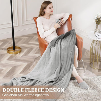 CAROMIO Electric Blanket 130 x 180 cm 6 Heat Settings Auto Shut-Off Grey