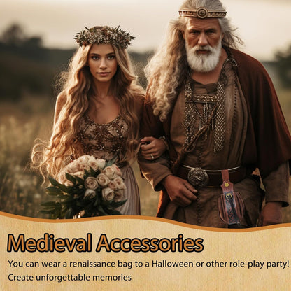 Brown Medieval Faux Leather Coin Purse with Adjustable Drawstring