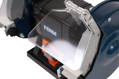 FERM BGM1019 Double Grinding Machine 150W 150mm with P36 & P60 Sharpening Stones, Spark Arrester, Alloy Steel