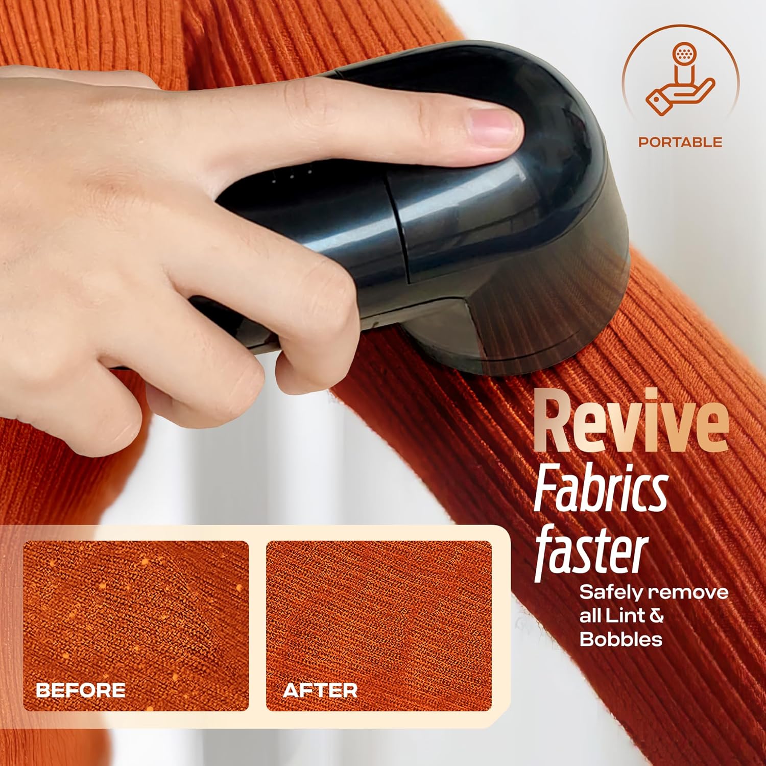 PORTENTUM Electric Lint Remover with Stainless Steel Blades Battery Included