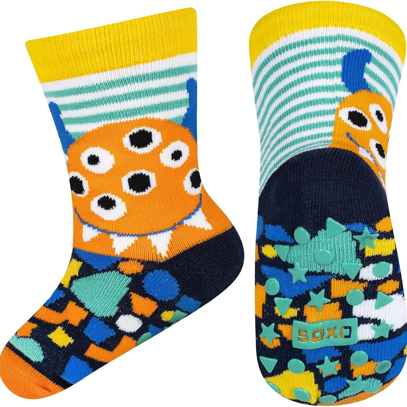 Soxo Kids Anti‑Slip Socks 3‑Pair Pack Cute Animal Designs