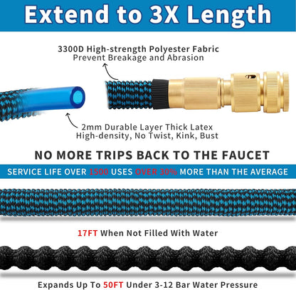 GARDIFE Expandable 15m Garden Hose with 10-Nozzle Brass Connectors