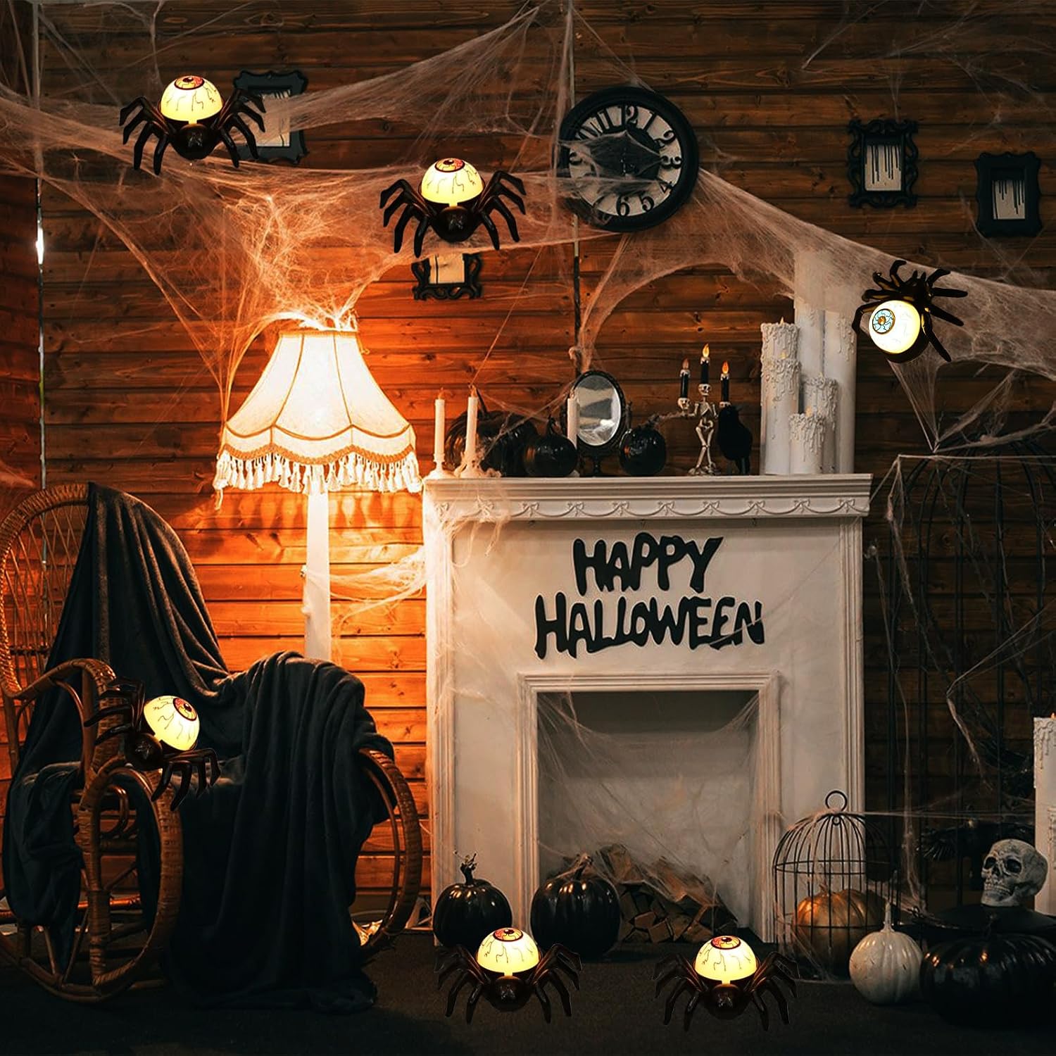 Editbar Halloween Spider Eyeballs Candle Light 12-Pack Flameless LED Battery Operated Yellow