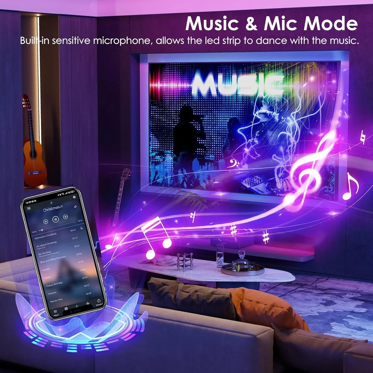 HOVVIDA 5m RGB LED Strip with App, Remote, Music Sync - Gomix Brands Outlet