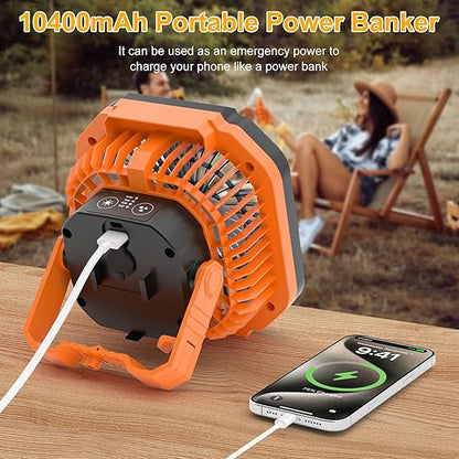 Diealles Shine Portable Camping Fan with LED Light 2in1 and 10400mAh Battery