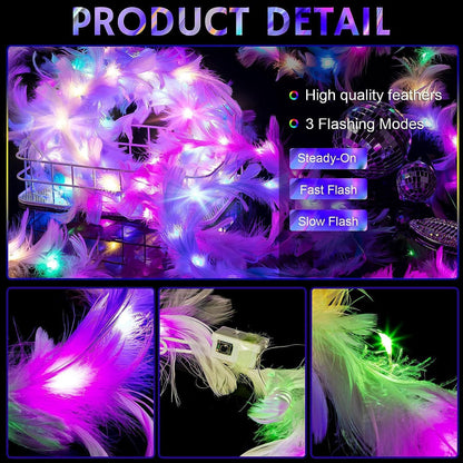 LED Feather Crown Headband with 6 Colorful Light-Up Feathers